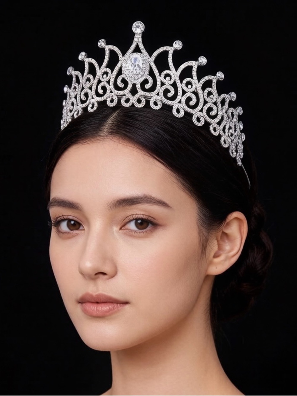 Silver Crystal Bridal Tiara Crown - Elegant Hair Accessory